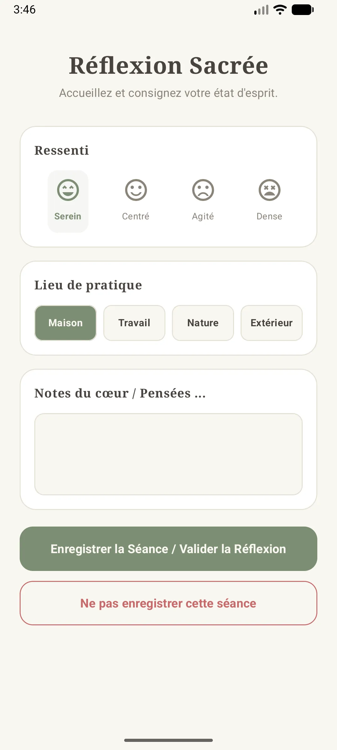 écran de réflexion en fin de séance
