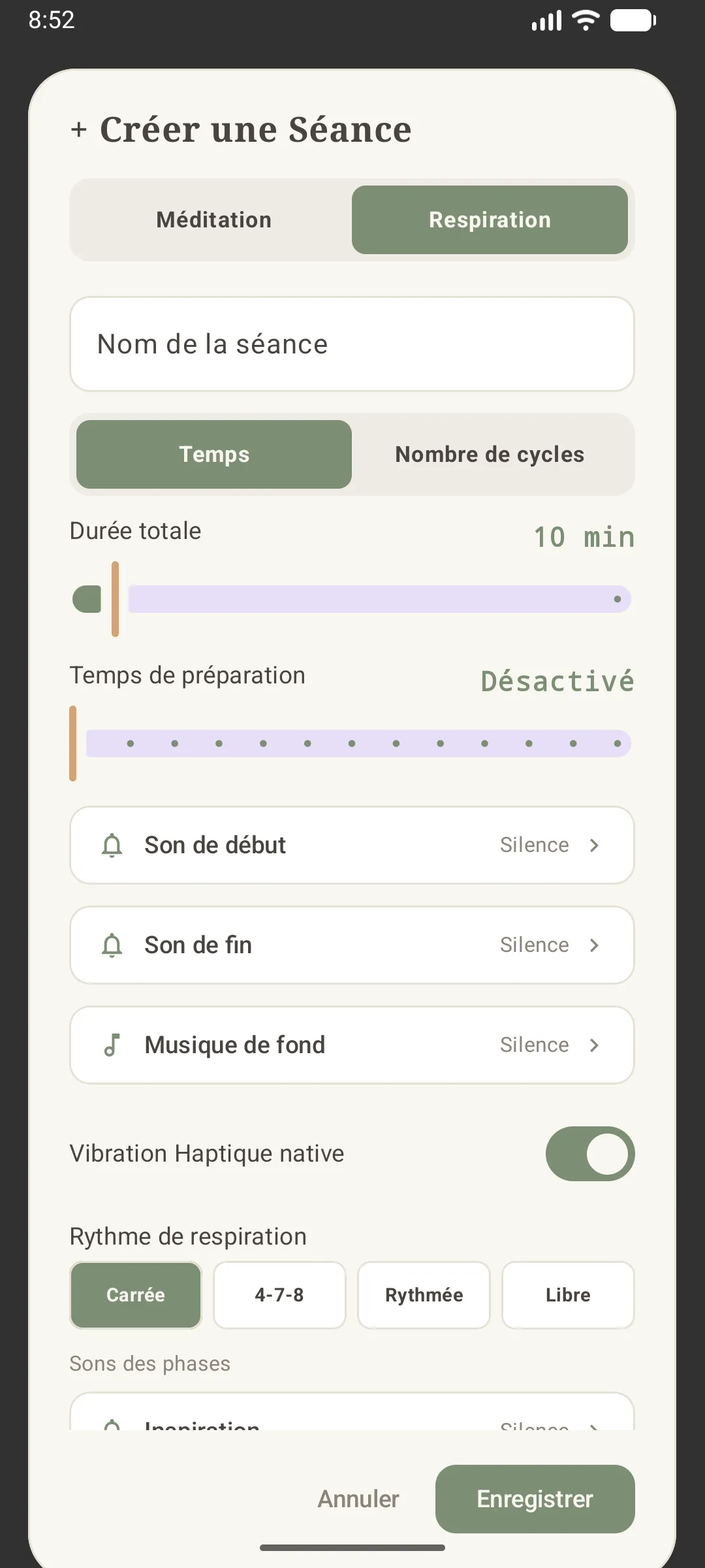 création d'une respiration en mode Temps